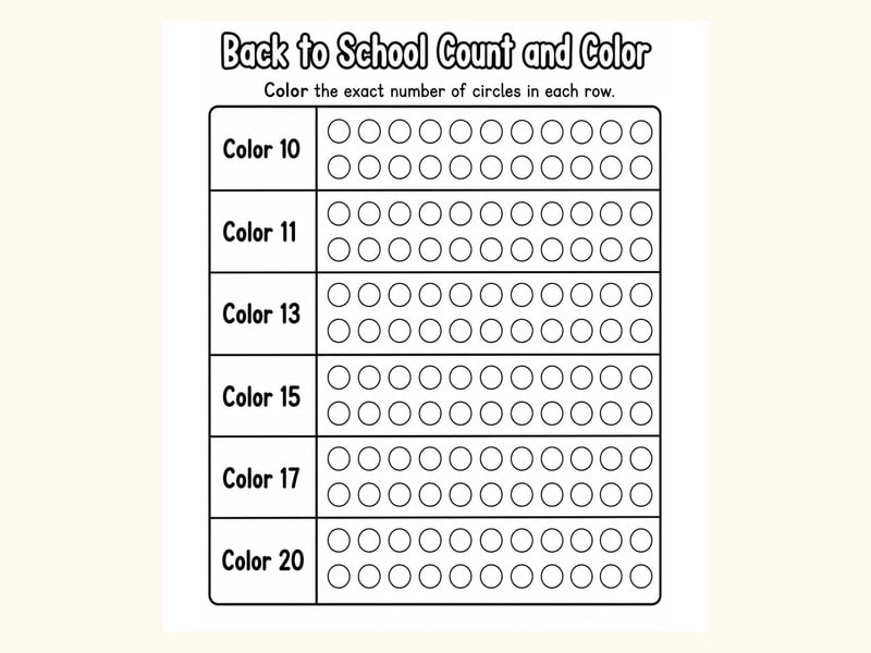 Back to School Count and Color Worksheet printable preview