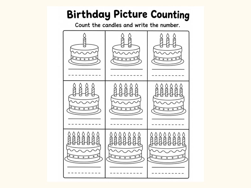 Birthday Count and Write Worksheet printable preview
