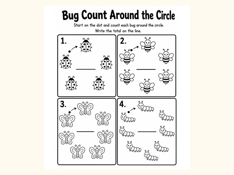 Bugs Mixed Counting Practice Worksheet printable preview