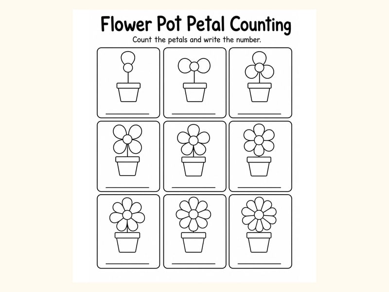 Flowers Count and Write Worksheet printable preview