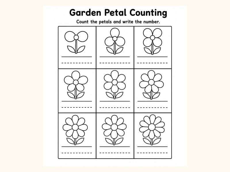 Garden 1 Count and Write Worksheet printable preview