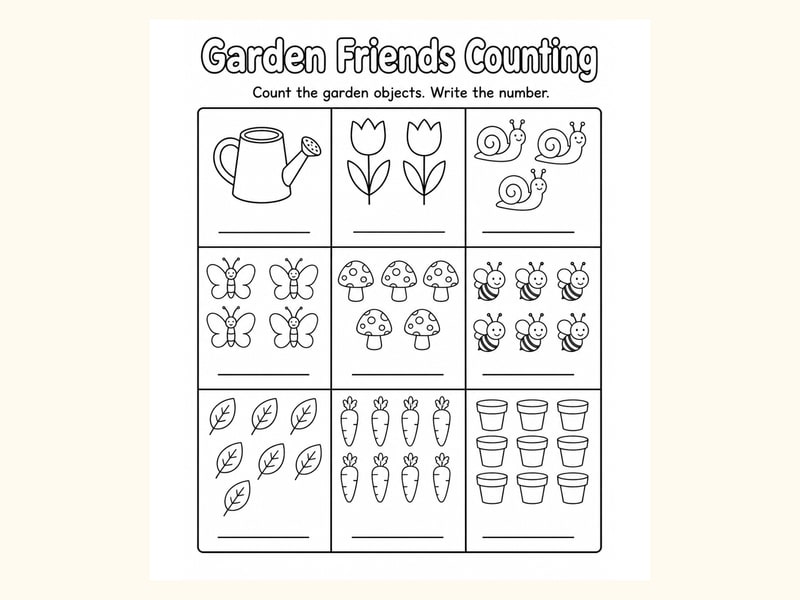Garden Count and Write Worksheet printable preview
