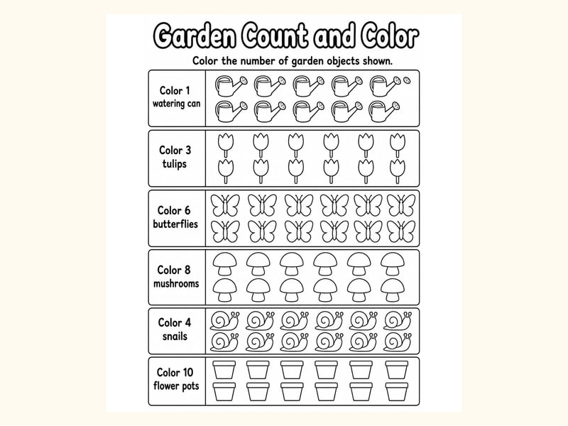 Garden Count and Color Worksheet printable preview