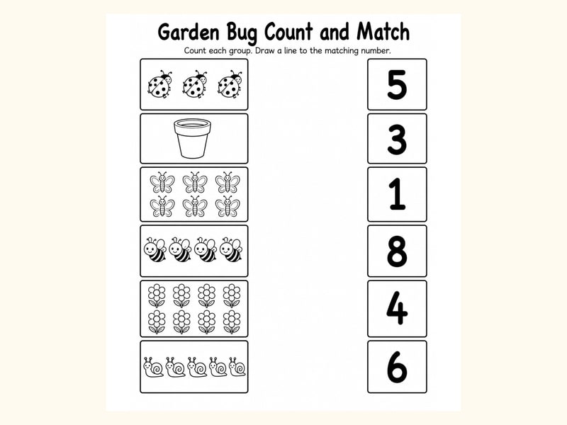 Garden Match Objects to Numbers Worksheet printable preview