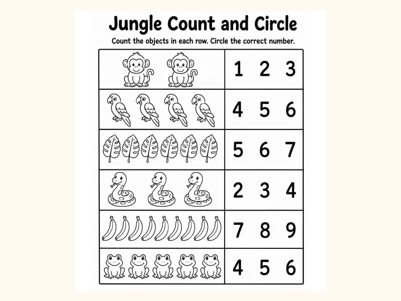 Jungle Count and Circle Worksheet printable preview