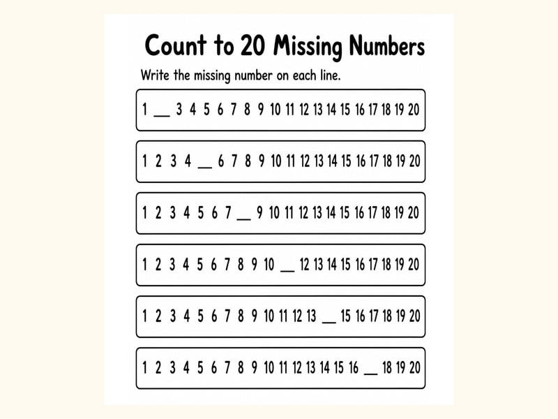 None Missing Number Worksheet printable preview