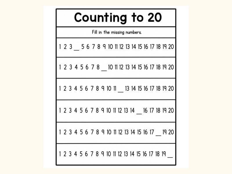 Numbers Fill in the Alt Missing Number Worksheet printable preview