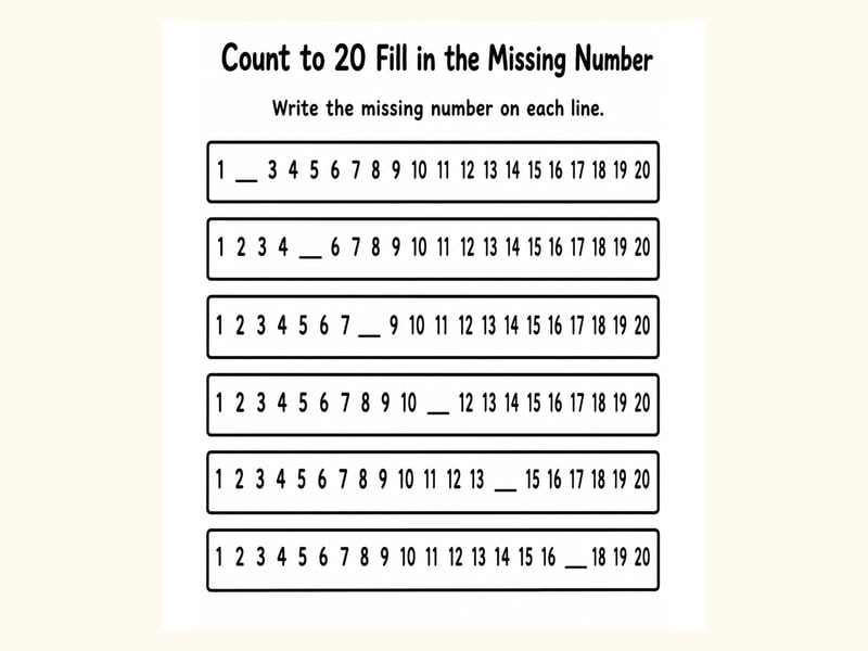 Numbers Fill in the Missing Number Worksheet printable preview
