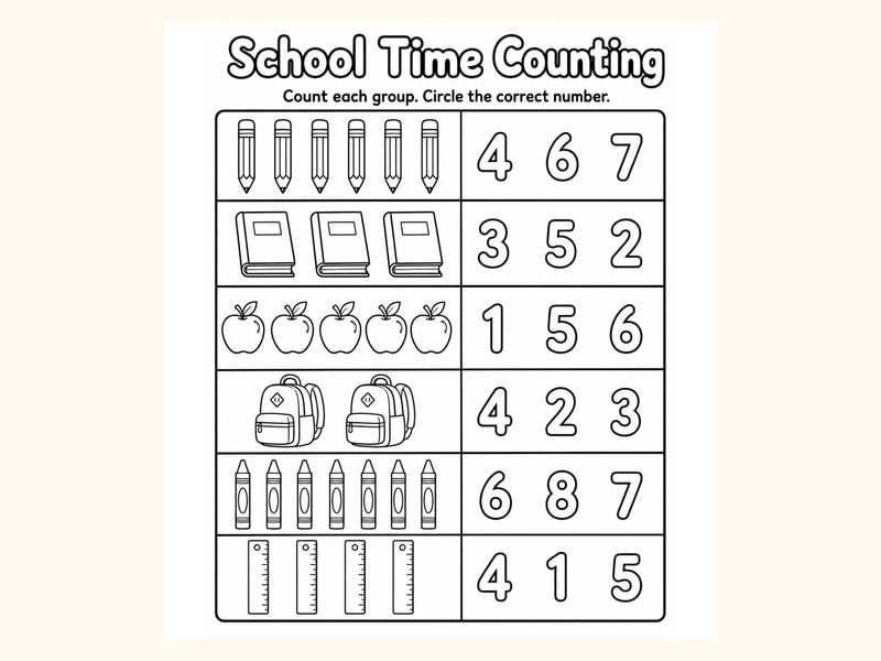 School Count and Circle Worksheet printable preview