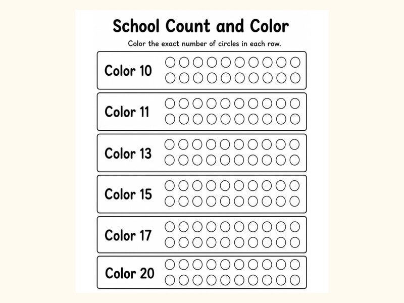 School Count and Color Worksheet printable preview