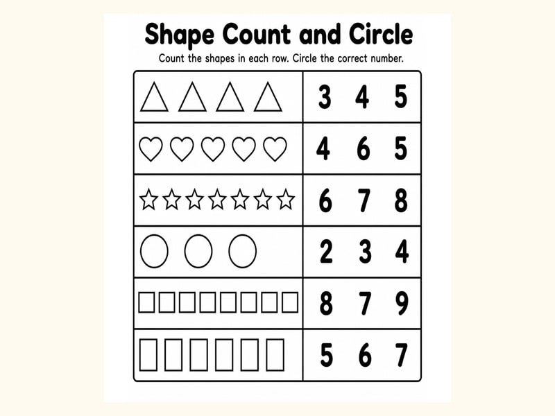 Shapes Count and Circle Worksheet printable preview