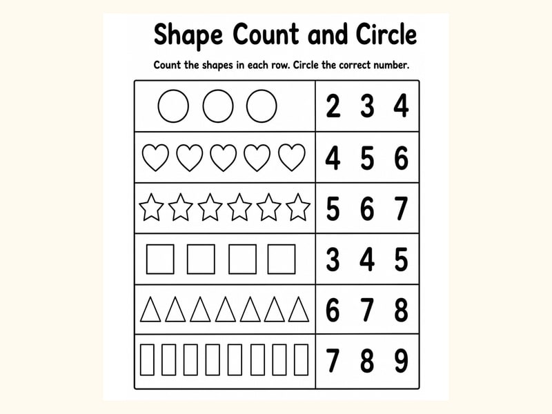 Shapes Count and Circle Worksheet printable preview