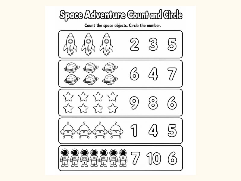 Space Count and Circle Worksheet printable preview