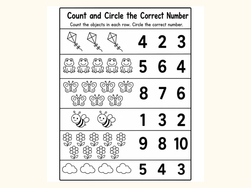 Spring Count and Circle Worksheet printable preview