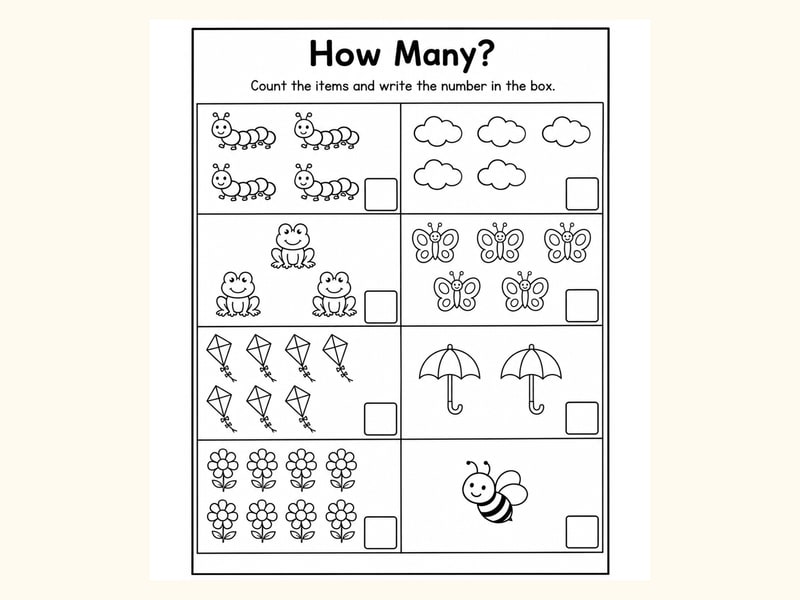 Spring How Many Counting Worksheet printable preview