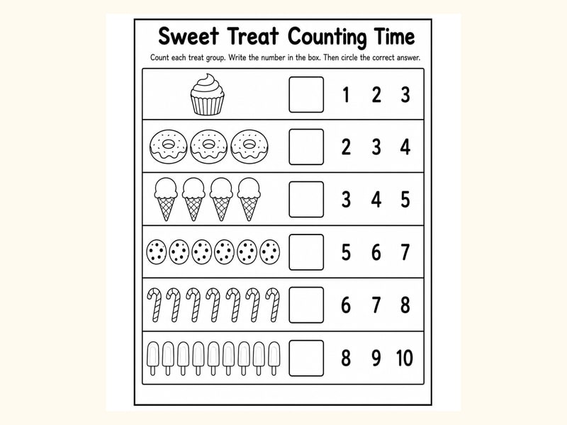 Sweet Treats Count and Circle Worksheet printable preview