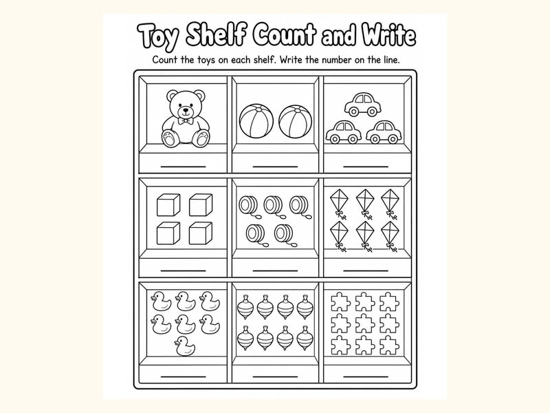 Toys Count and Write Worksheet printable preview