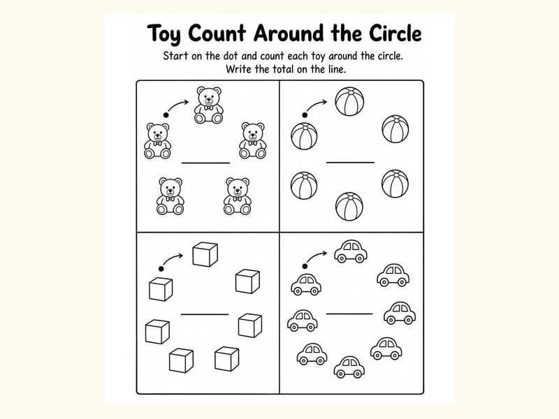 Toys Mixed Counting Practice Worksheet printable preview