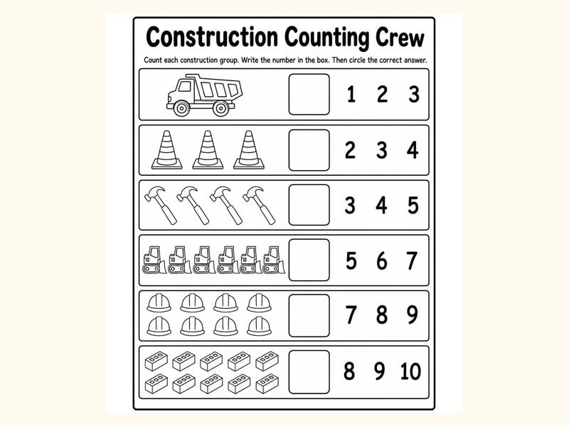 Vehicles Count and Circle Worksheet printable preview