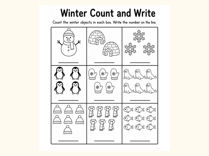 Winter 1 Count and Write Worksheet printable preview