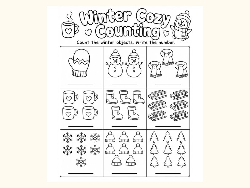 Winter Count and Write Worksheet printable preview