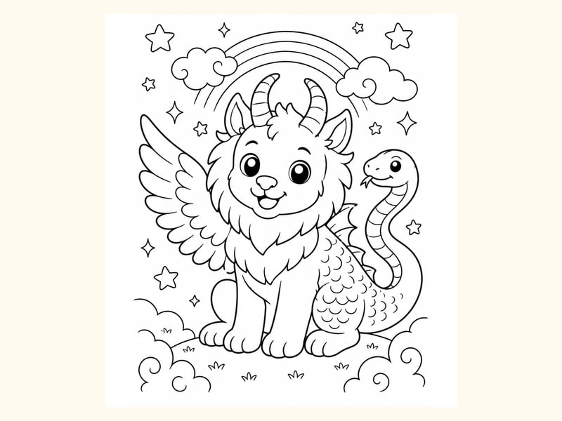 Cute Chimera-inspired Fantasy Creature printable preview