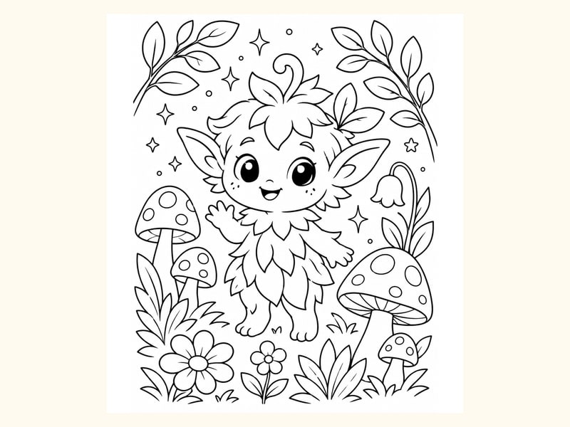 Cute Forest Sprite Creature with Leaves printable preview