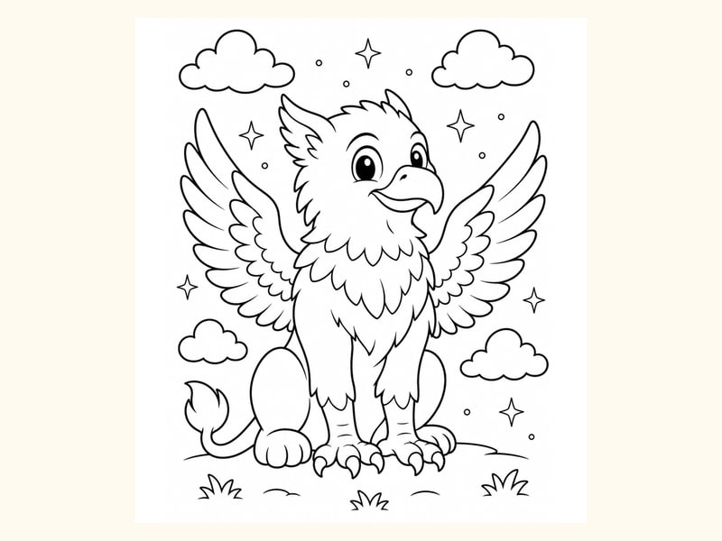 Cute Griffin Sitting Proudly with Wings printable preview