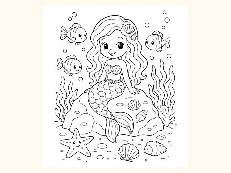 Cute Mermaid Sitting on a Rock printable preview