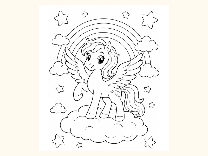Cute Pegasus Standing on a Cloud printable preview