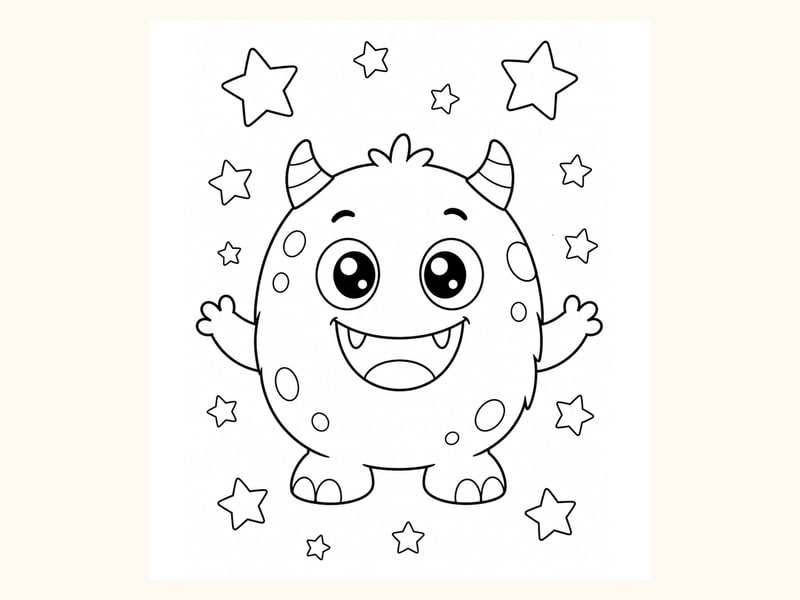 Cute Round Monster with Tiny Horns printable preview