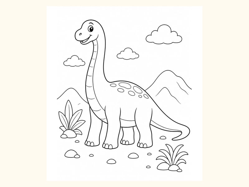 Long-Neck Dinosaur by the Mountains printable preview