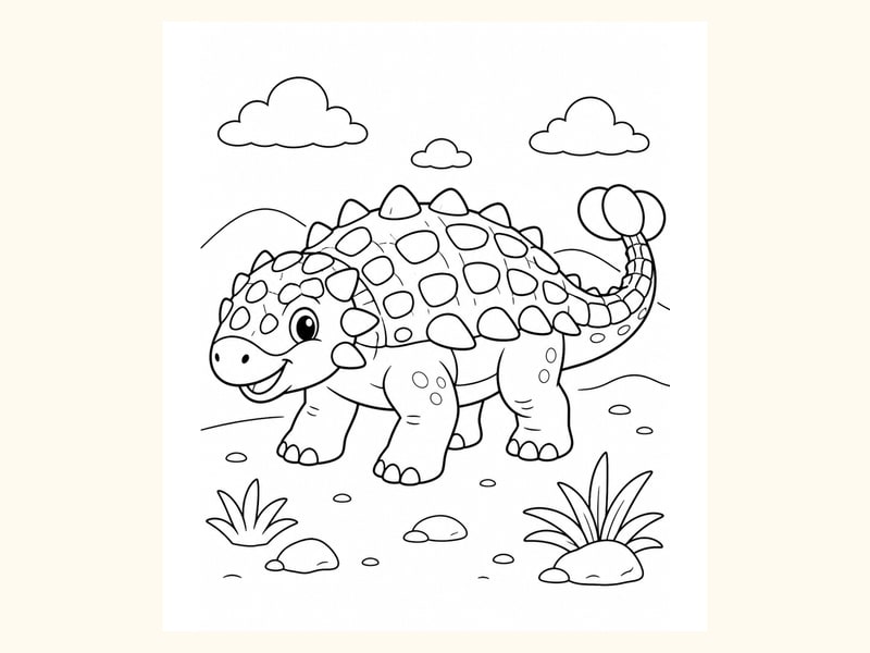 Ankylosaurus with Clouds and Rocks printable preview