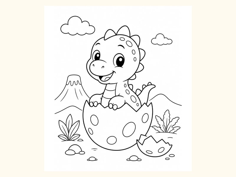 Baby Dinosaur Hatching from an Egg printable preview