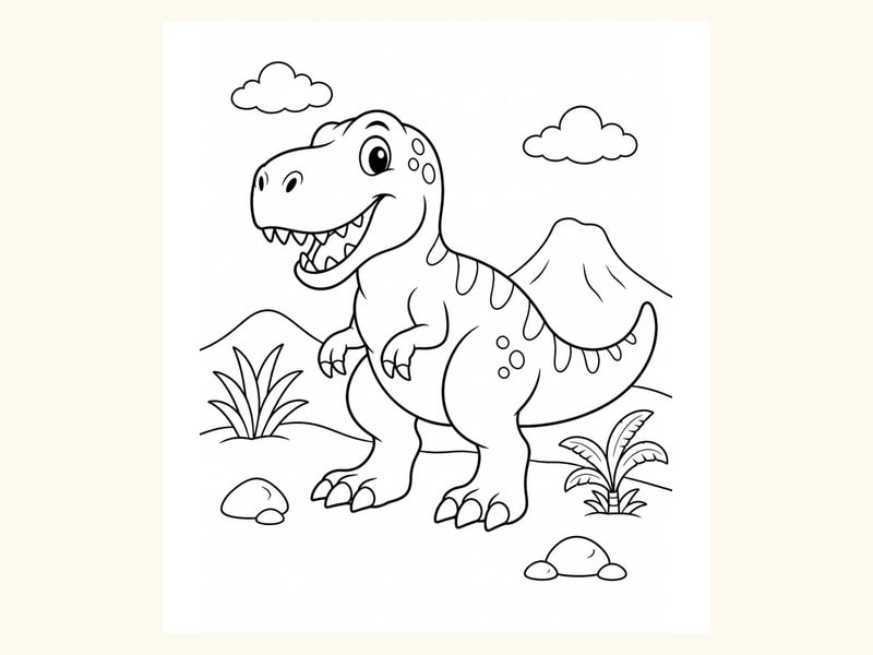 Smiling T-Rex in the Jungle printable preview
