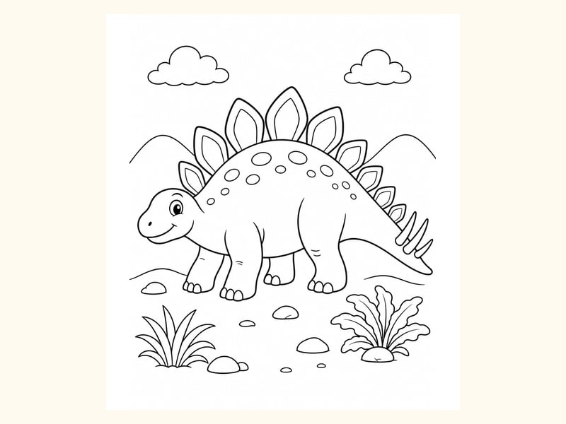 Stegosaurus Walking Through Grass printable preview