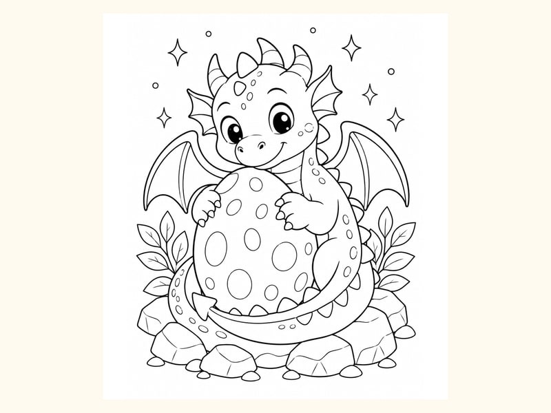 Dragon Curled around a Large Egg printable preview