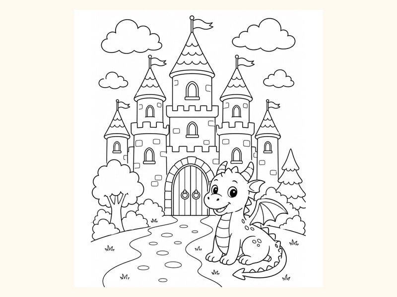 Dragon-friendly Castle Scene printable preview