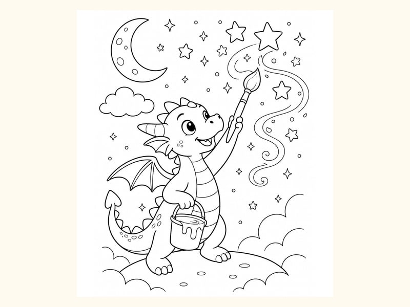 Dragon Painting Stars in the Sky printable preview
