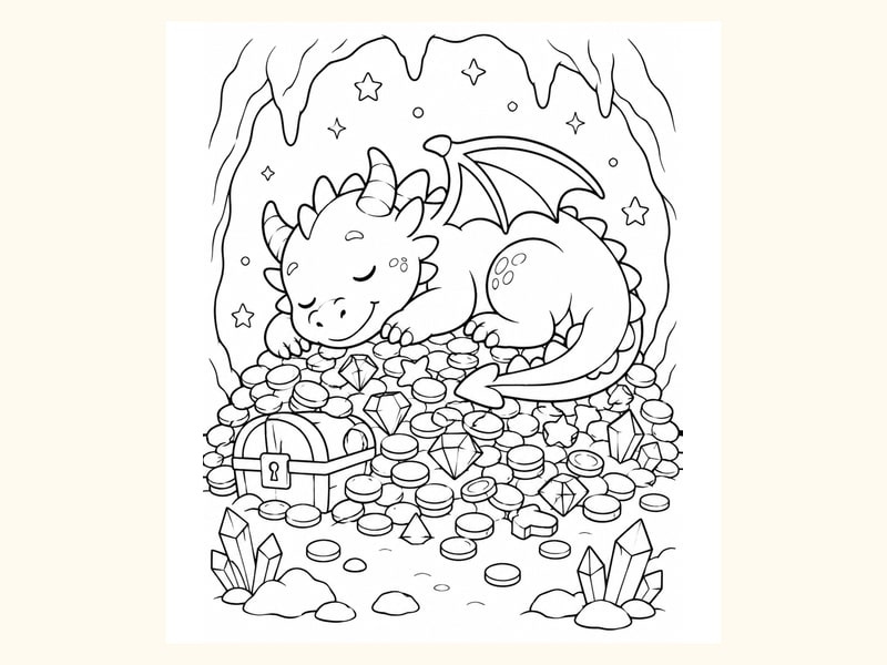 Dragon Sleeping on a Pile of Treasure printable preview