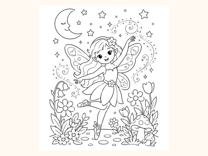 Fairy Dancing under the Moon with Stars printable preview