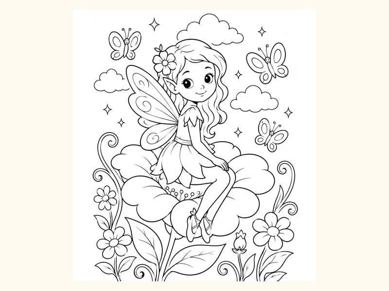 Fairy Sitting on a Large Flower Petal printable preview