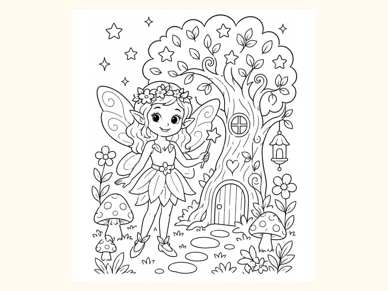 Fairy Standing near a Magical Tree printable preview