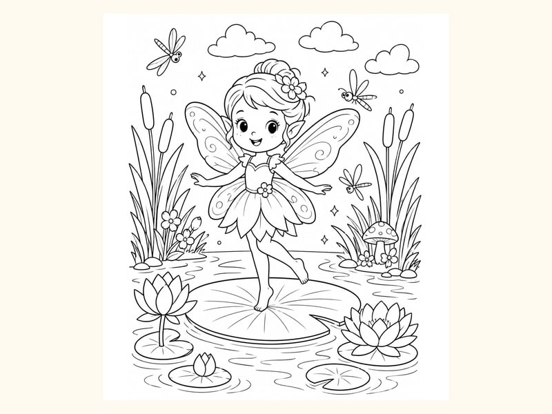Fairy Standing on a Lily Pad printable preview