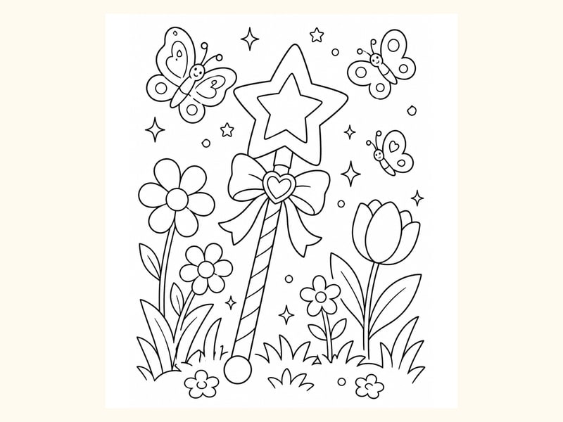 Fairy Wand beside Flowers printable preview