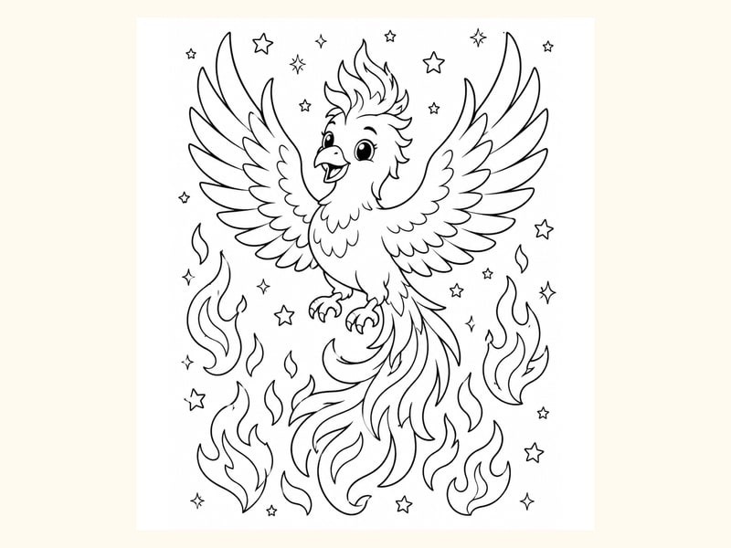 Friendly Phoenix Bird with Big Wings printable preview