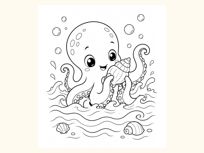 Gentle Kraken Baby Playing printable preview