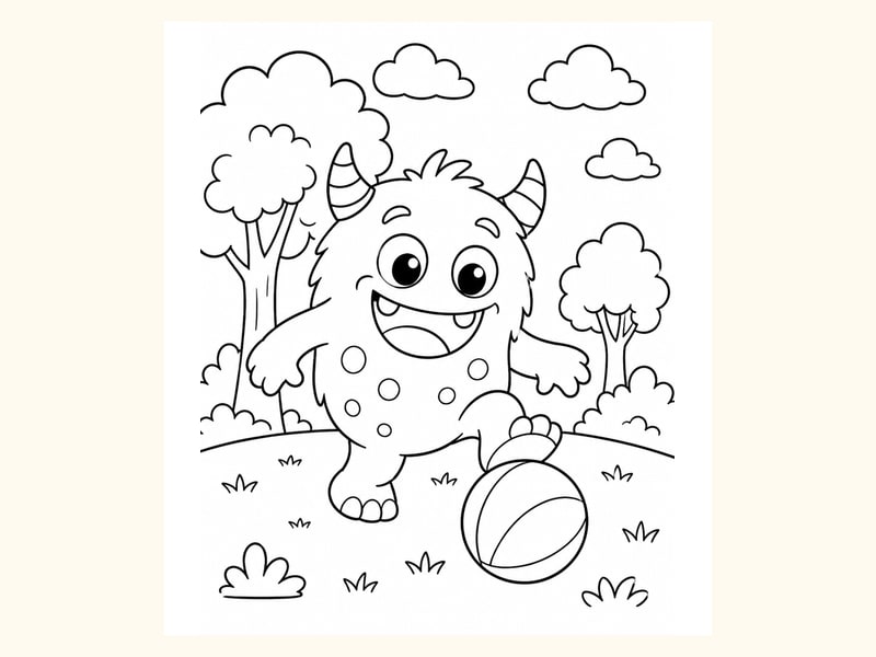 Happy Monster Playing printable preview