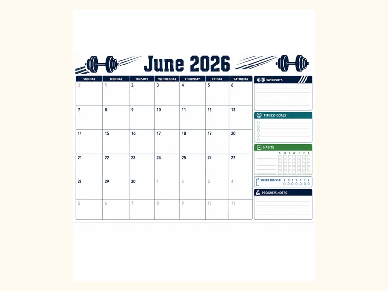 June 2026 Fitness Calendar printable preview
