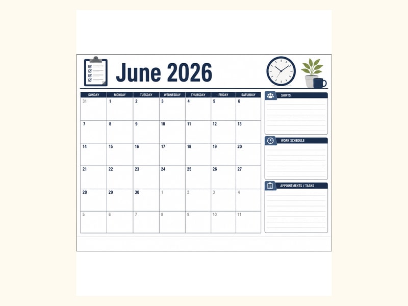 June 2026 Work Schedule Calendar printable preview